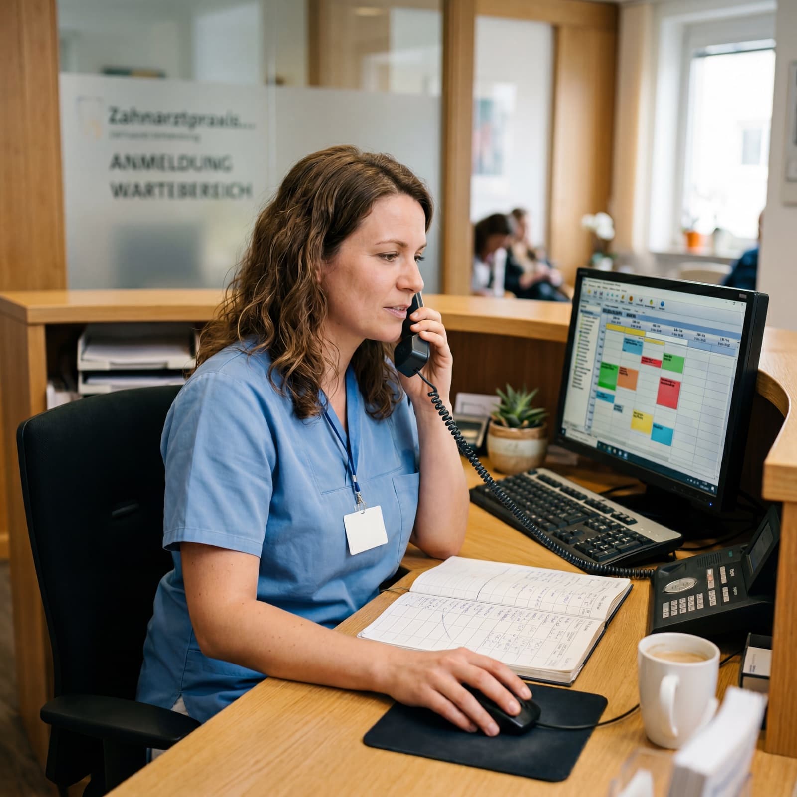 ZFA bei der Terminkoordination am Telefon